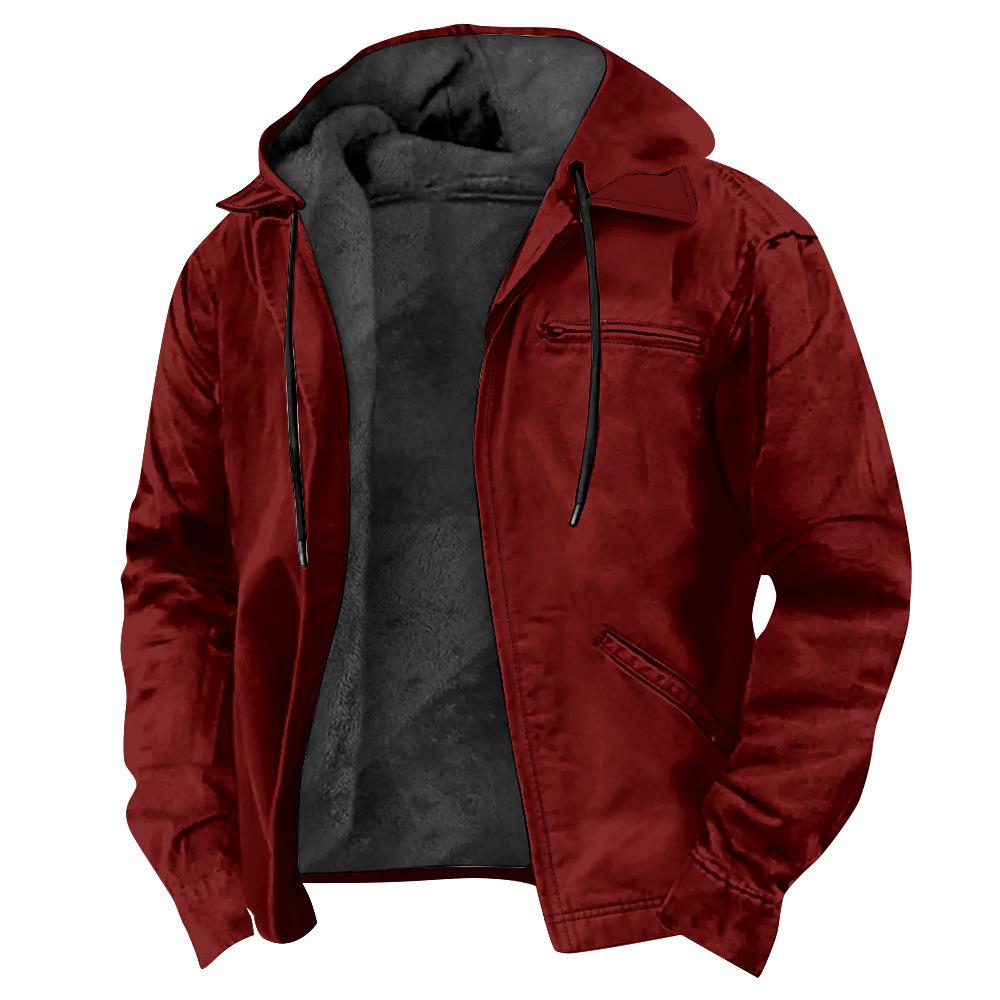 

Мужская осенне-зимняя однотонная хлопковая одежда с капюшоном, повседневная велюровая толстовка с карманами на молнии, куртка-пальто, свитшот XL фиолетовый