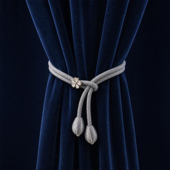 2Pcs Adjustable Curtain Tiebacks, Curtain Ties with Flower Slides, Cute Charms, Boho Curtain Holder Ropes for Home Bedroom Curtains Patio Drapes