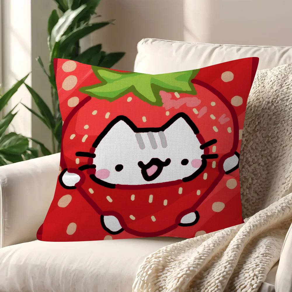 Cute Strawberry Cat  Pillow Cushion Cover Pillowcase Living Room Sofa Home Decor Customized