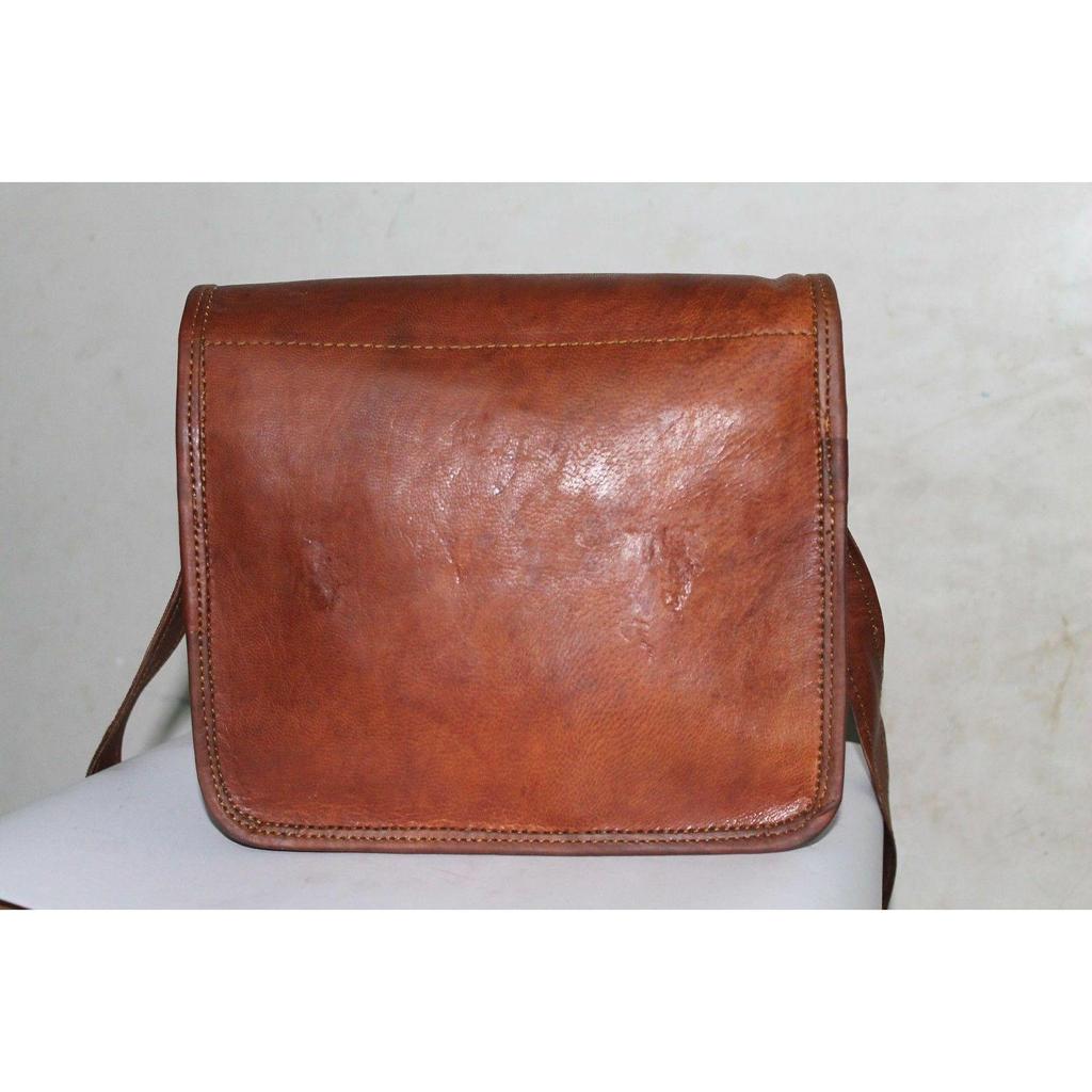 Vintage Messenger Laptop Briefcase Real Brown Satchel Bag Goat Leather Genuine