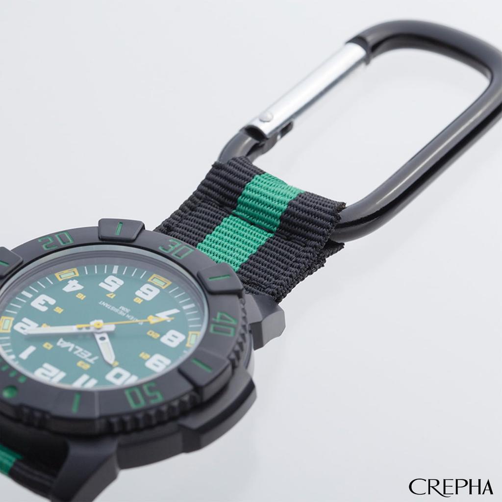 CREPHA Pocket Watch Analog Carabiner Watch Waterproof Nylon Strap Green Dial Green (Klepha) CB-A272-GN Men's