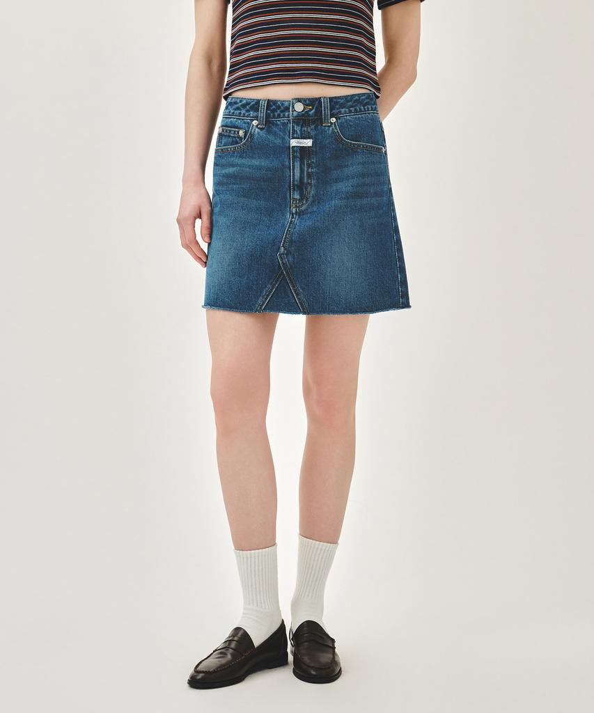 Malittepeulangsowajeobeo W Raw Edge Denim Mini Skirt Blue