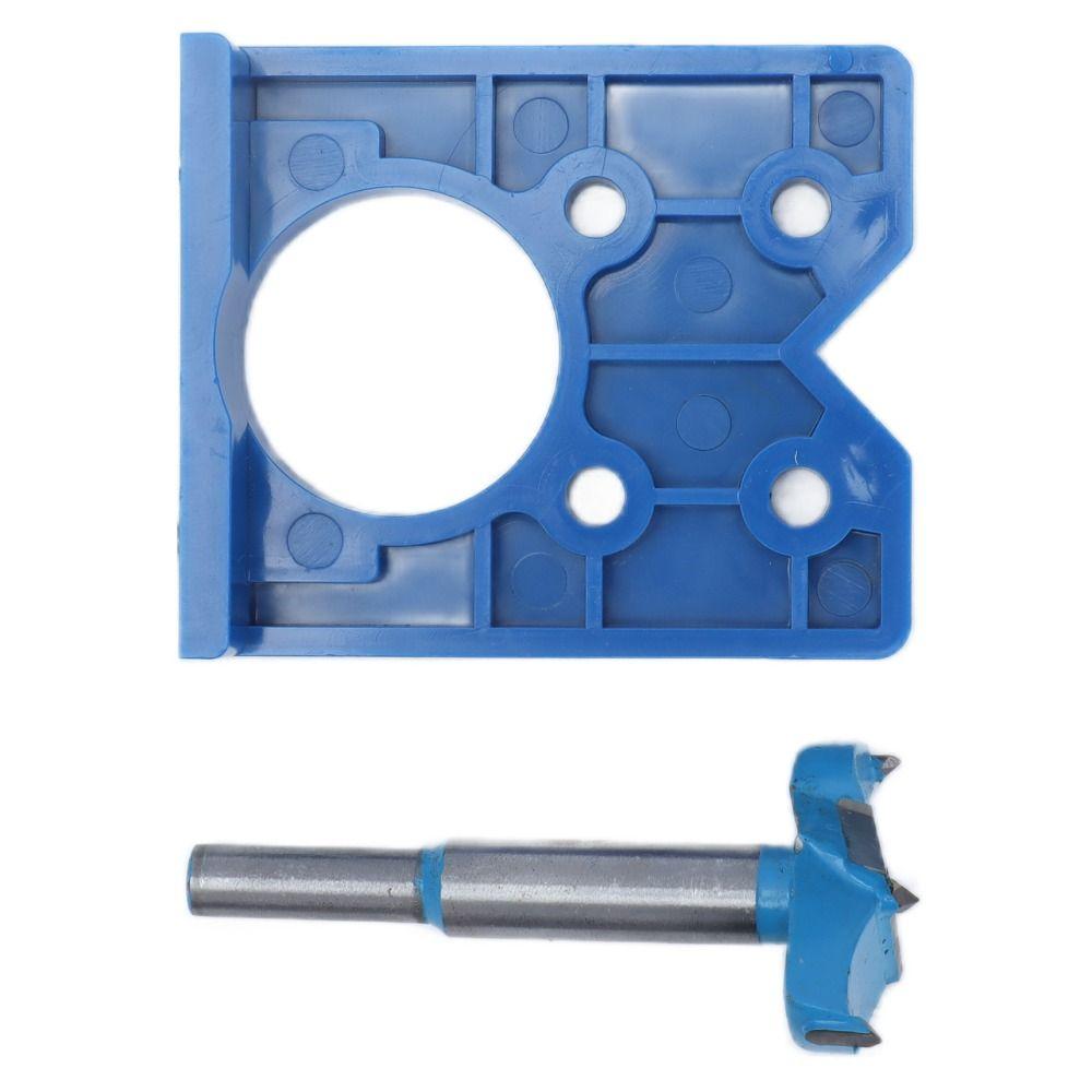Set de șablon pentru balamale ascunse cu freză pentru găuri de 35mm, Unealtă pentru tâmplărie cu limitator de adâncime, Șablon pentru găurire balamale pentru ușă de dulap