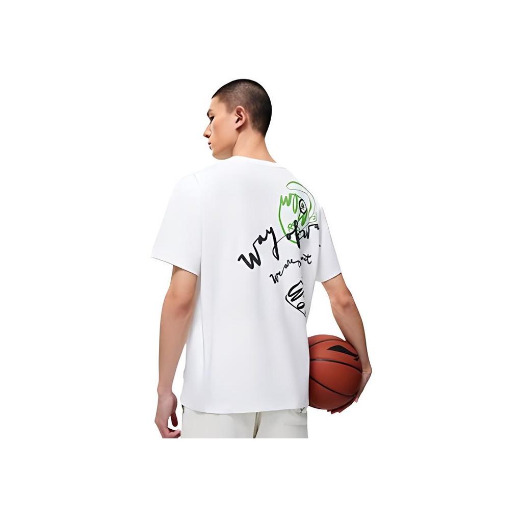 Li-Ning Buchstabenaufdruck Locker Kurzarm T-Shirt Unisex Oberteile Weiß AHST339-2