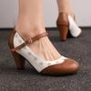 Women's High-heeled Single Shoes Spring and Summer New Comfortable Thick Heel Large Size Light-mouth Buckle Low-top Shoes