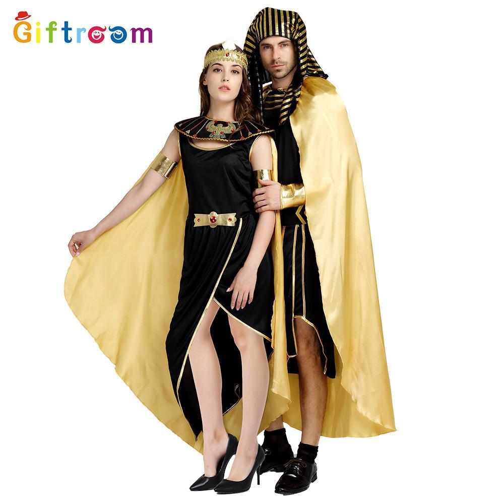 Captivating Egyptian Pharaoh Queen Attire With Shimmering Golden Cape For All Gender Celebrations