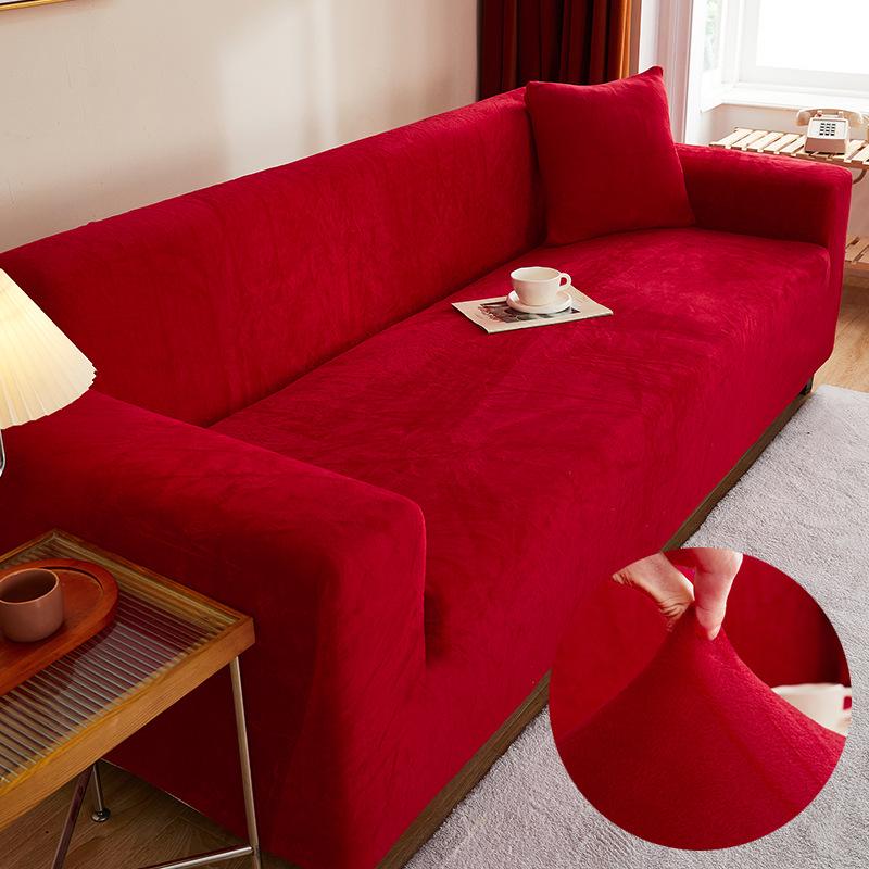 Europäischer Herbst/Winter Plüsch Elastischer Sofabezug - Dick, Rutschfest Vollständige Umhüllung für Ledersofas