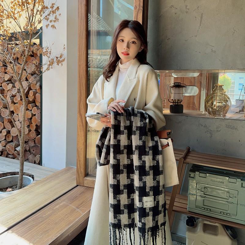 Korean Style Withered Rose Plaid Imitation Cashmere Scarf - Women's Winter Christmas Red Shawl