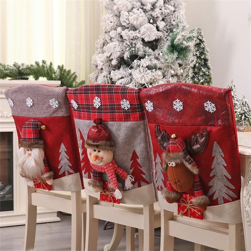 Christmas Themed Santa and Snowmans Chair Slipcovers Nonwoven Materials Quick Setups Holiday Decoration