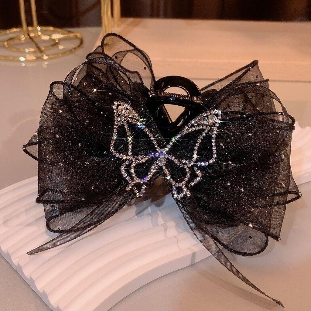 Large Rhinestone Butterfly Hair Clip - Women's Updo Shark Claw Hairpin