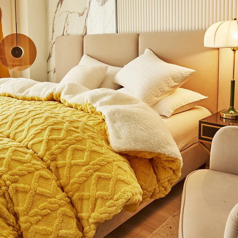 Dual Use Artificial Cashmere Duvet Cover Winter Warm Plush Quilt Cover Blanket Warmth Double-sided Fleece Comforter Covers Soft