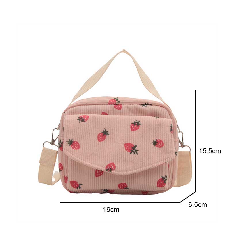 Cute Strawberry Printing Women’s Shoulder Bag Large Capacity Corduroy Hobos Crossbody Bag Female Shopping Work Date Party Bags