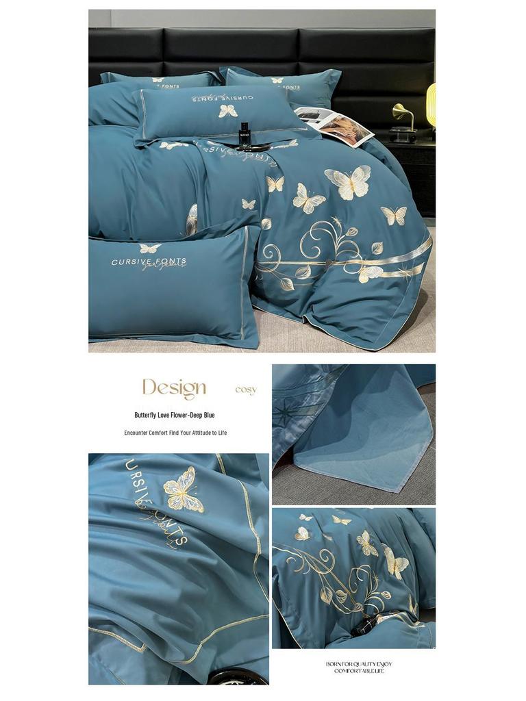 Luxurious Winter Cotton Flannel Embroidered Bedding Set: Thick Four-Piece Duvet & Sheet