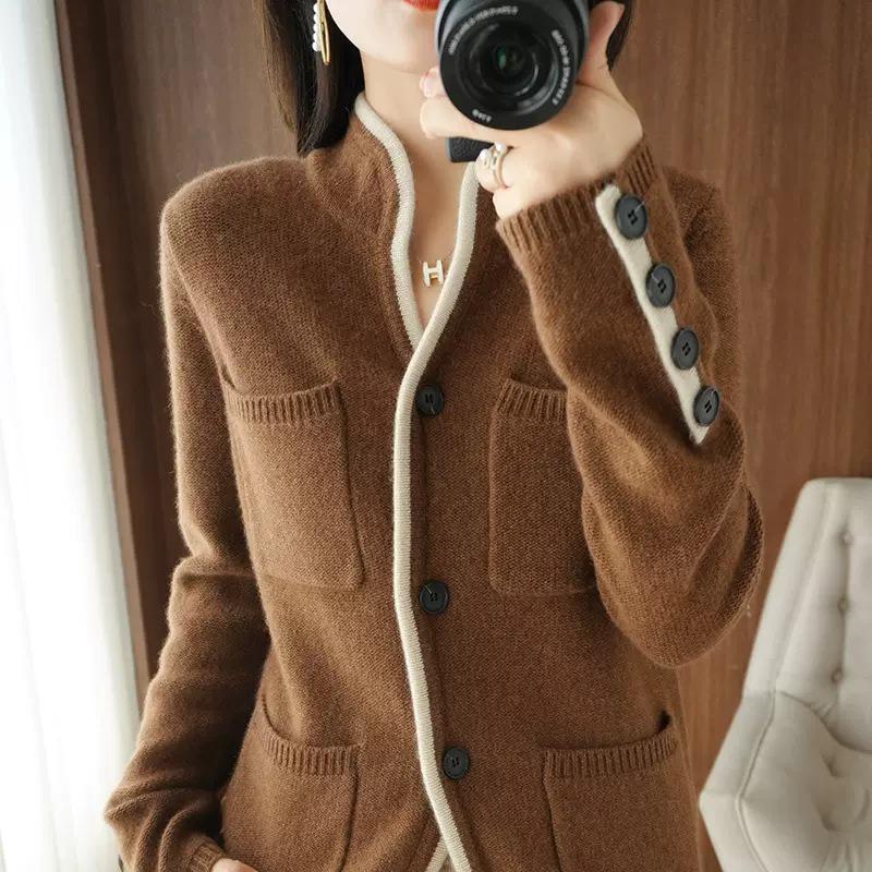 High-End Wool Cashmere Cardigan: Elegant Plus-Size Knitwear for Autumn/Winter