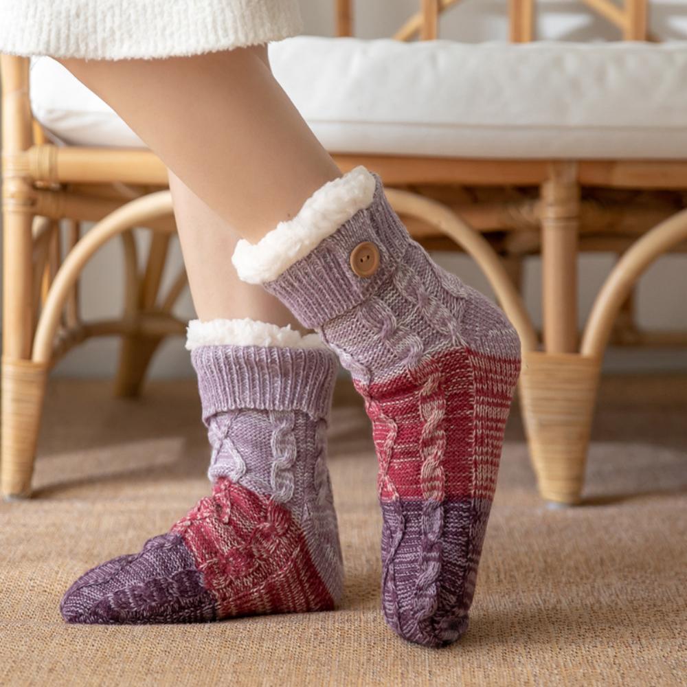 Women winter Christmas fleece floor socks,adult anti-slip snow sock covers,soft plush indoor home carpet socks,warm cozy house slipper socks