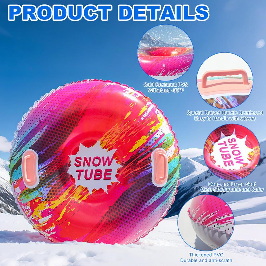 Inflatable Snow Tube Thickened PVC Heavy-Duty Hard-Bottom Snow Sled With Handles, Adult Children Skiing Ring Winter Game Props