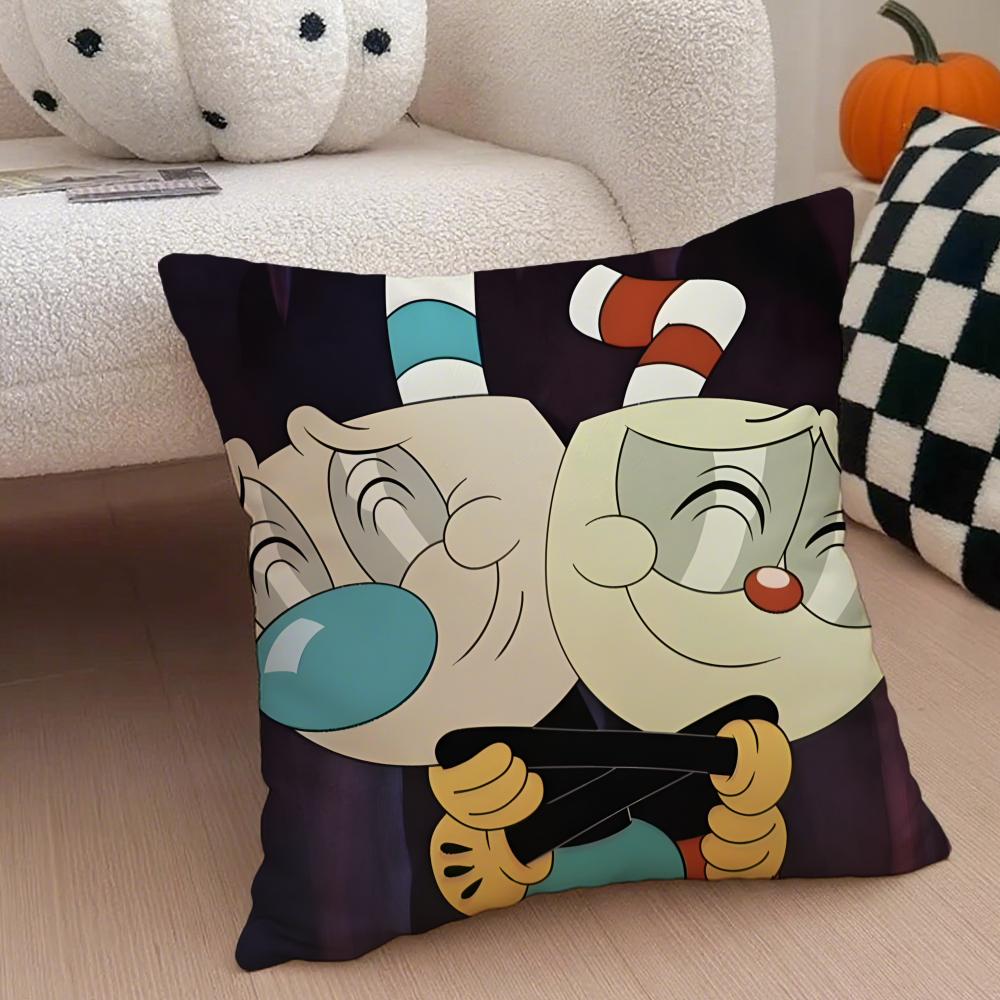 Retro Cartoon American Game CCuphead Cushion Cover Throw Pillow Cover Hidden Button Durable Polyester Chair Cushion