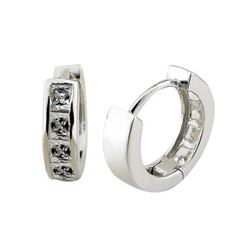 Simple Square Cute and Graceful Women's Ear Clip Rhinestone Men's Earrings Personality Square Diamond Silvering Earrings