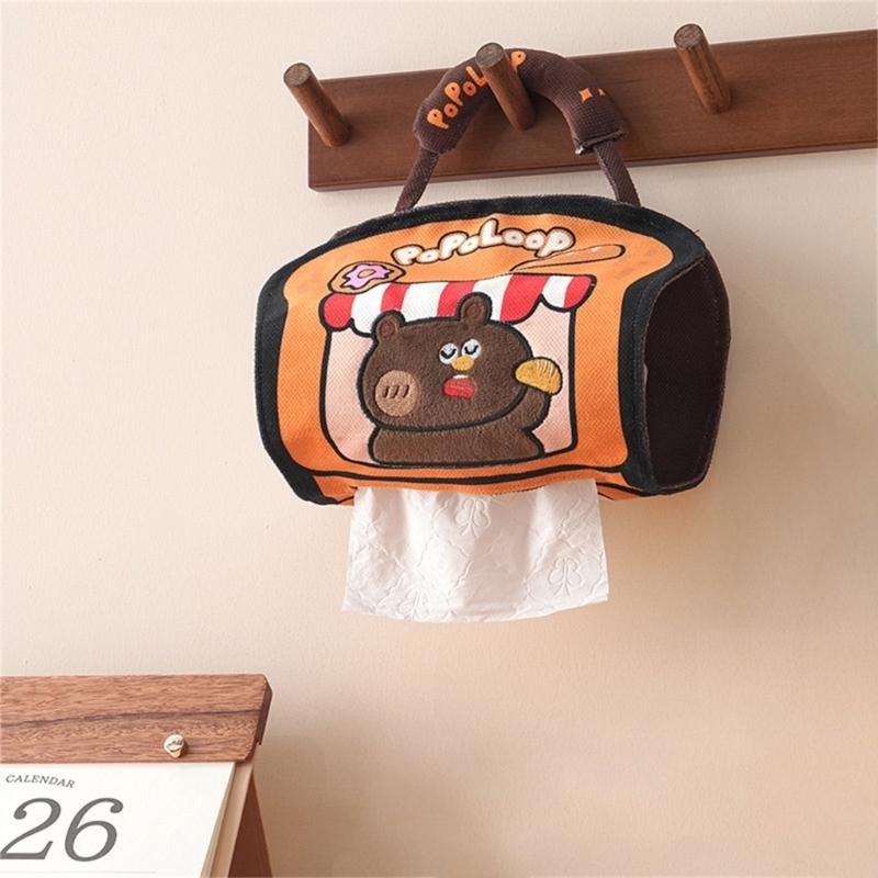 Space Saving Wall Mount Tissue Holder Cartoon Pattern Oxfords Cloth Construction for Multiple Location Access