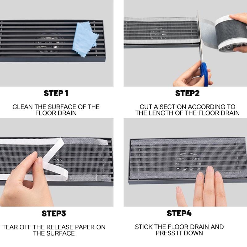 Filtru de scurgere de duș decupabil de 5 m pentru prindere de păr Autocolante autoadezive de scurgere din plasă pentru chiuvetă
