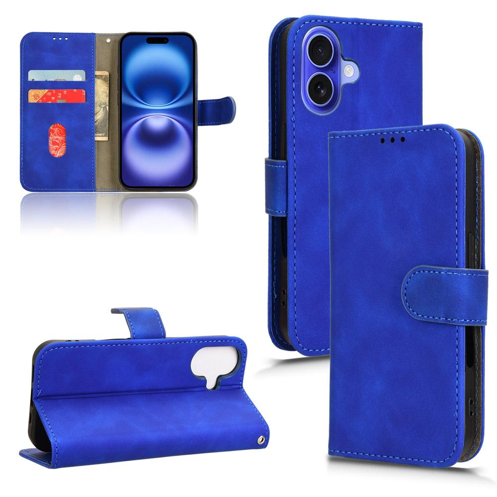 For iPhone 16 Plus Leather Case Skin-Feel Anti-Drop Wallet Flip Phone Cover