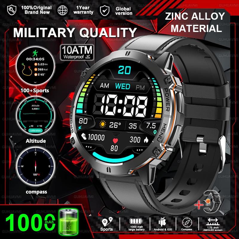 New Military 1000mAh Battery Smart Watch HD AMOLED Screen GPS track 10ATM Waterproof Compass BT Call Sports Smartwatch Men