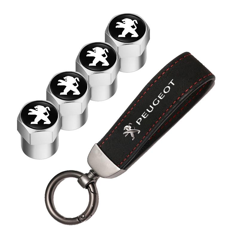 Car Tire Wheel Valve Caps Cover Suede Car Key Chain Ring Keychain For Peugeot 206 307 308 3008 207 208 407 408 508 2008 5008 301 UGE2