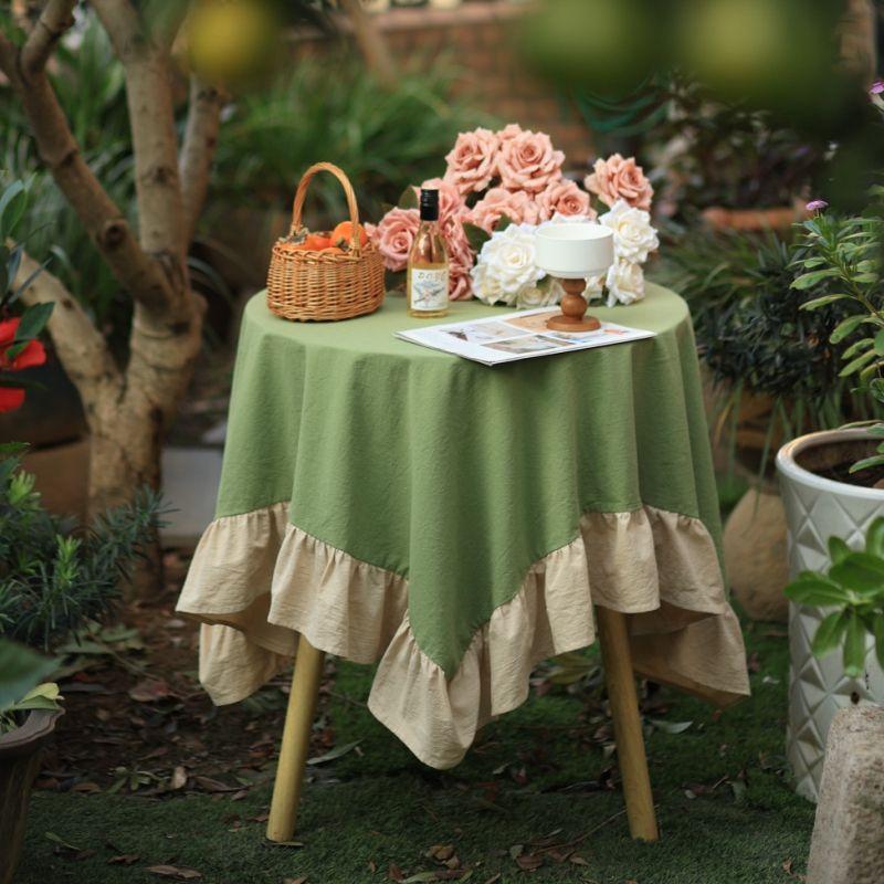 

Американский Ретро Доступная Роскошь Обеденный Стол Тканевое Мастерство Скатерть для Кофейного Столика Свежий Зеленый Декоративная Покрывная Ткань Волан Круглая Скатерть