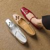 New Women's Leather Lazy Shoes Round Head Low Heel Four Seasons Wear Casual Single Shoes Large Size Comfortable Soft Sole Solid Color Light Mouth