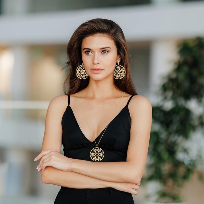 Ethnic Style Disc Earrings for Women Inlaid with Zircon Summer High-end Color-fading Necklace Jewelry Set