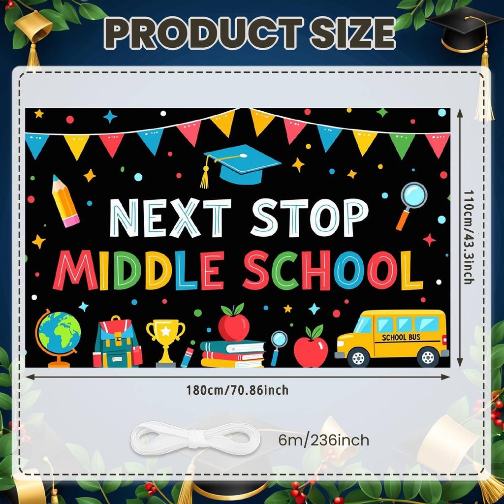 Back To School Banner Educational Elements School Celebration Background Next Stop Display Star Decorations Graduation Backdrop