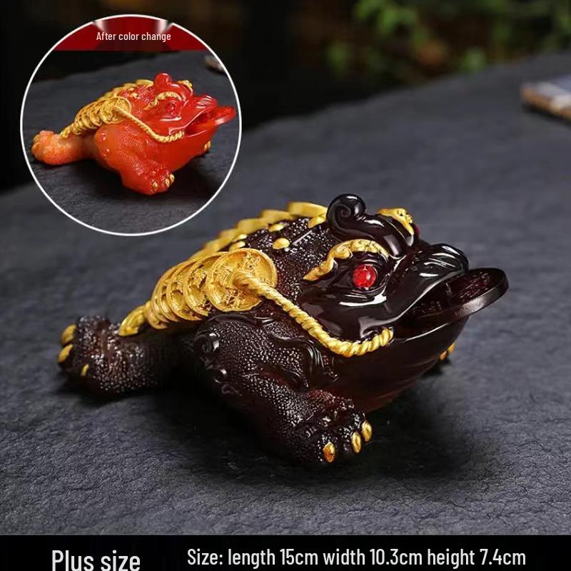 Luxury Resin Pixiu Tea Pet: Color-Changing Wealth-Attracting Ornament for Tea Sets.