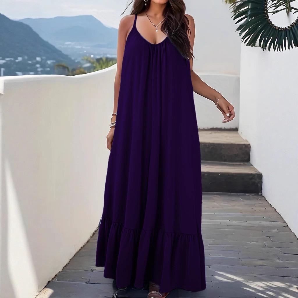 2026 Elegant Sexy Sleeveless Spaghetti Strap Solid Color Dress