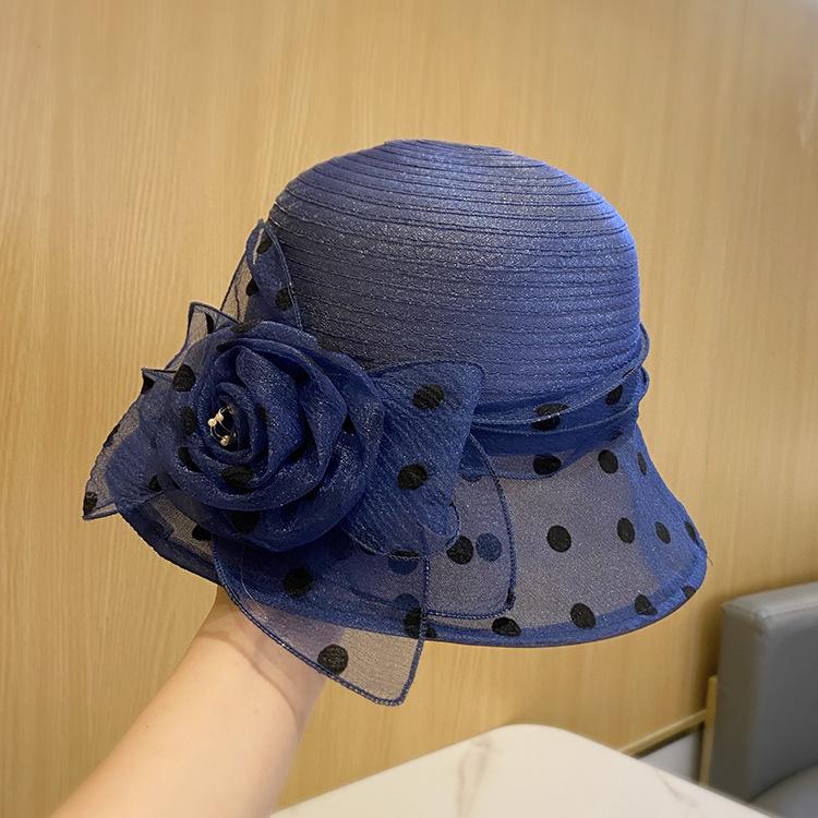 Hat temperament elegant flower bucket hat British summer new breathable versatile basin hat top hat