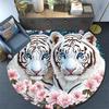 White Tiger Round Area Rug,Carpet Rug for Living Room Bedroom Sofa Playroom Decor,Non-slip Floor Mat