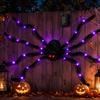 Halloween Riesige Leuchtende Flauschige Schwarze Spinne Lila LED Batteriebetrieben 8 Modi Spinnenlichter Für Innen Außen Veranda Dekor