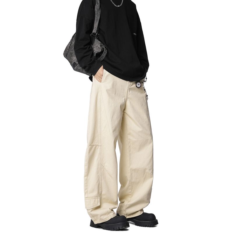 

Dream Made American Deconstructed Barn-Style Workwear Casual Pants for Men, Amber Flowing Straight-Leg Pants for Spring and Autumn Apricot color XL