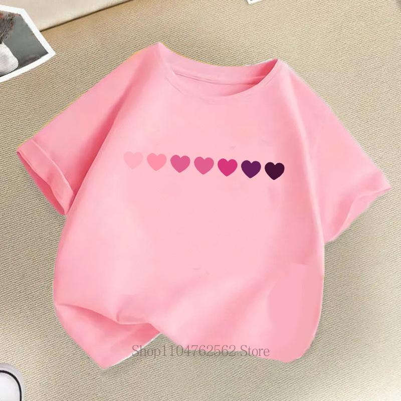 Heart Graphic Print Children Tshirts Summer Casual Fashion Kawaii Girls Colorful Tops Kids ONeck Short Sleeve Tshirts