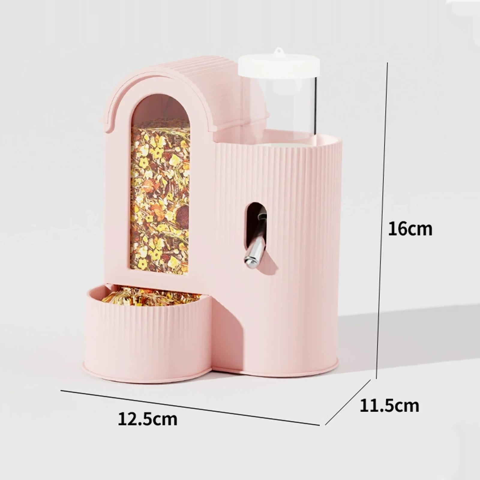 

2-in-1 Automatic Bunny Waterer Leak-Resistant Hamster Feeder Food Water Dispenser No Drip Small Animal Bowl for Guinea Pig Cage розовый