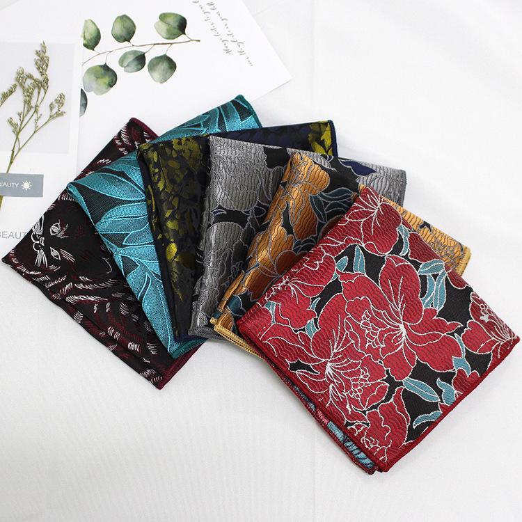 Men'S Handkerchief Jacquard Polyester Silk Flower Leaves Multi-Colored Men'S Pocket Towel