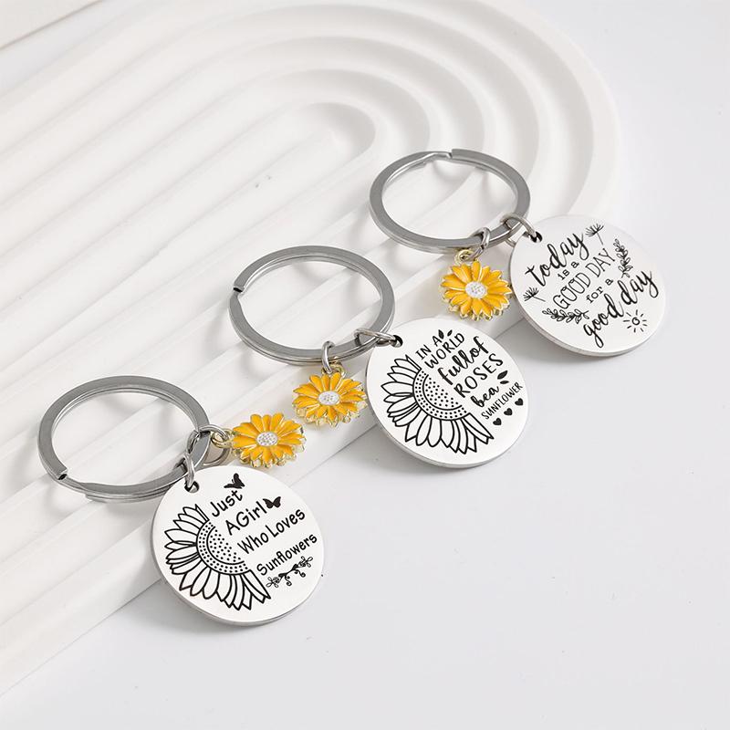 Sunflower Pendant Metal Stainless Steel Keychain For Parents Teachers Handmade Jewelry Gift Key Decoration