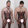 Men'S Sexy Underwear One-Piece Fishnet Full Body Stockings Gay Erotic Mesh Perspective Tight Lingerie Sissy Clothes Nightdress