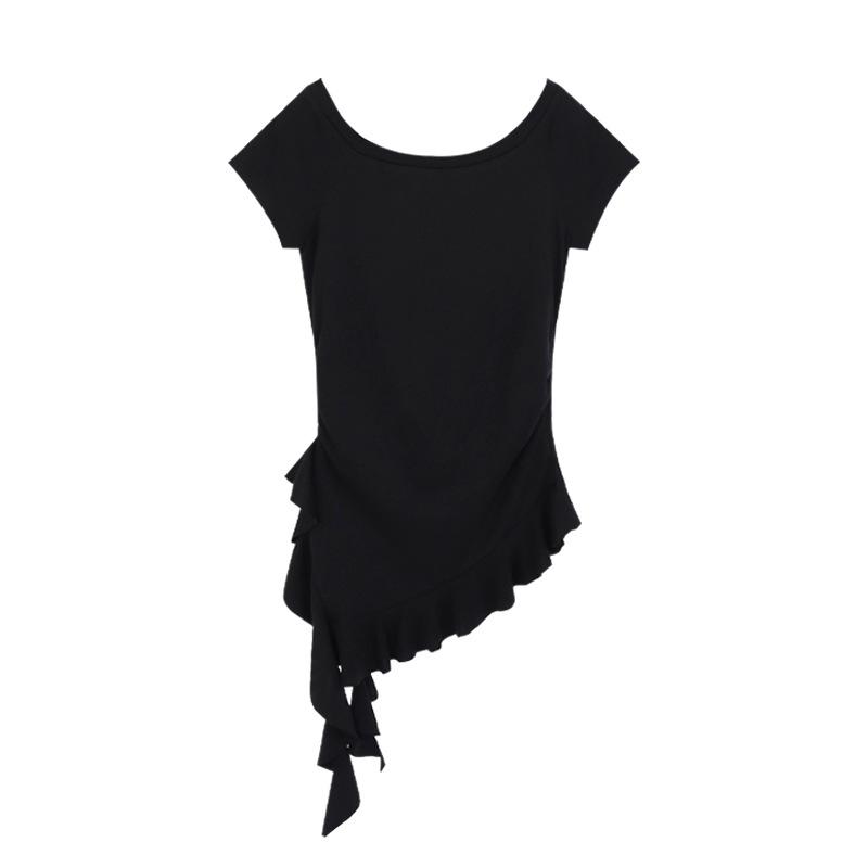 

Летняя футболка Aixili 2025 в корейском стиле на одно плечо с оборкой Medium чёрный