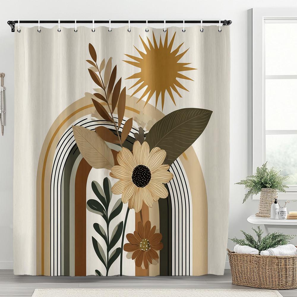 Boho Abstrakt Cartoon Regenbogen Muster Duschvorhang, Moderner Minimalistischer Badezimmer Vorhang, Heimdeko Vorhang Mit Haken
