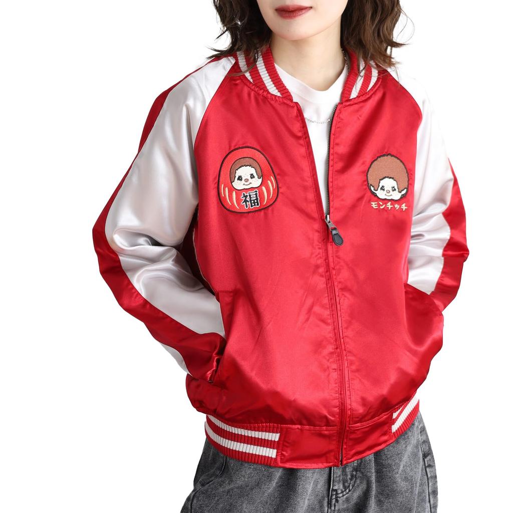 Sukajan Bomber Featuring Monchhichi and Character Suitable for Both Men and Women [Yoshida Yu] (embroidered Jacket) (Monchhichi-kun Monchhichi-chan).