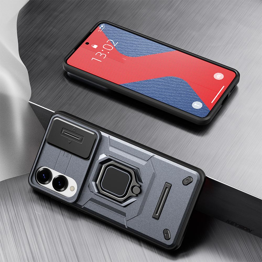 KEYSION Shockproof Case for Samsung S25 Edge 5G Slide Camera Lens Protection Ring Stand Phone Back Cover for Galaxy S25 Edge 5G