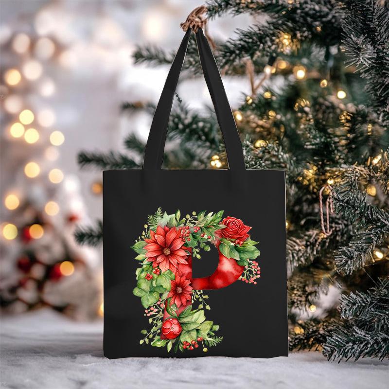 Christmas letter flower print niche trend tote bag shoulder bag