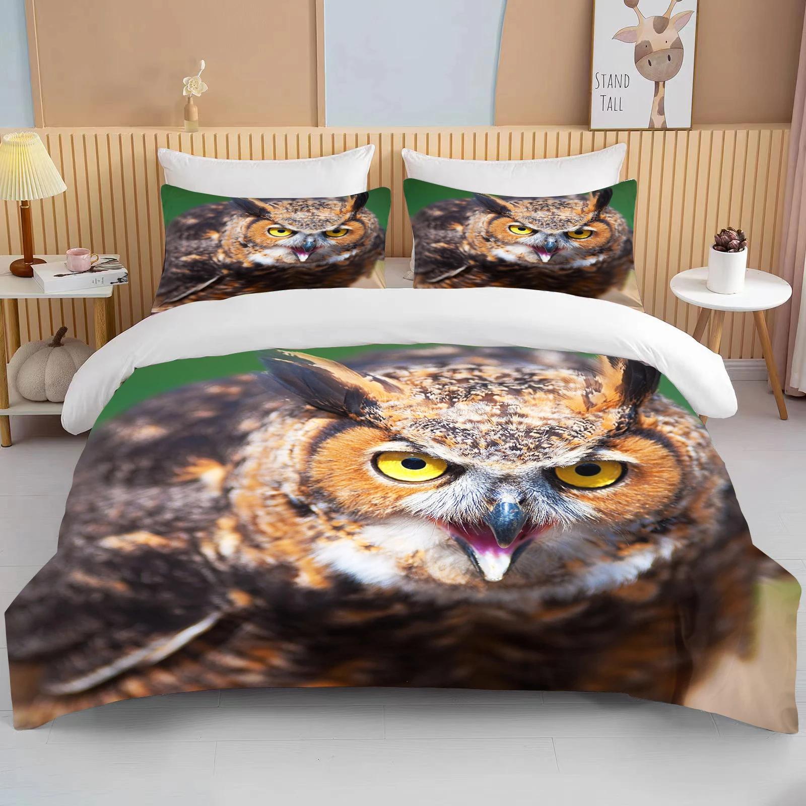 

Милый комплект постельного белья с изображением совы 3D птиц, пододеяльник, комплект постельного белья, наволочка размера King Queen Size, комплект постельного белья для взрослых и детей EU single(135x200cm)