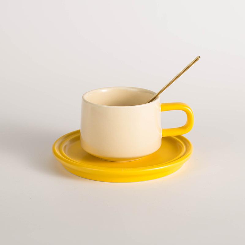 Custard Yellow Matte Ceramic Coffee Cup & Saucer Set - Ideal for Gifting with High-Grade Gift Box 240ml
