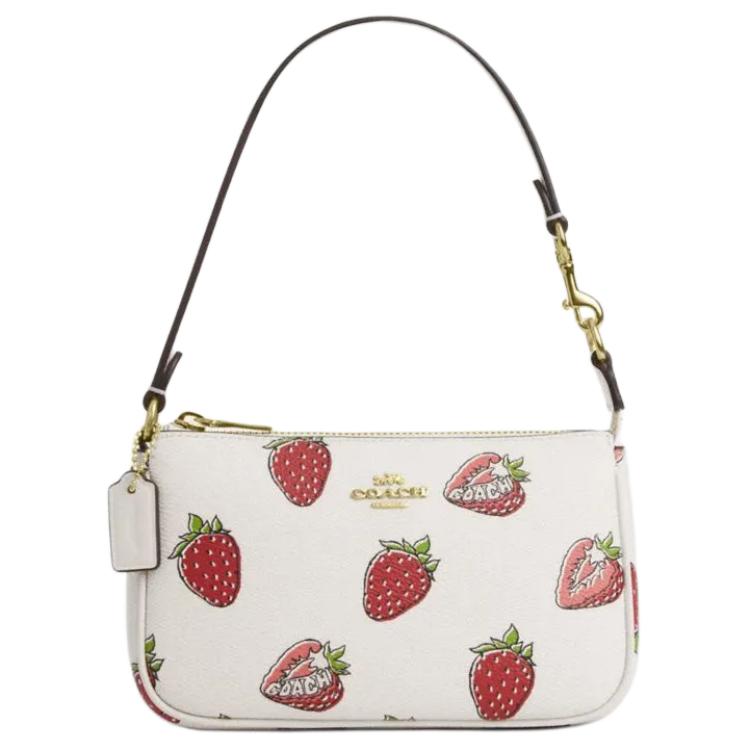 Coach Nolita 19 Strawberry Print Metal Logo Synthetic Leather Handbag Small Women handbags Chalk-White Mixed-Colors CAL25-IMCAH Basic Set (Bag+Dust Bag)
